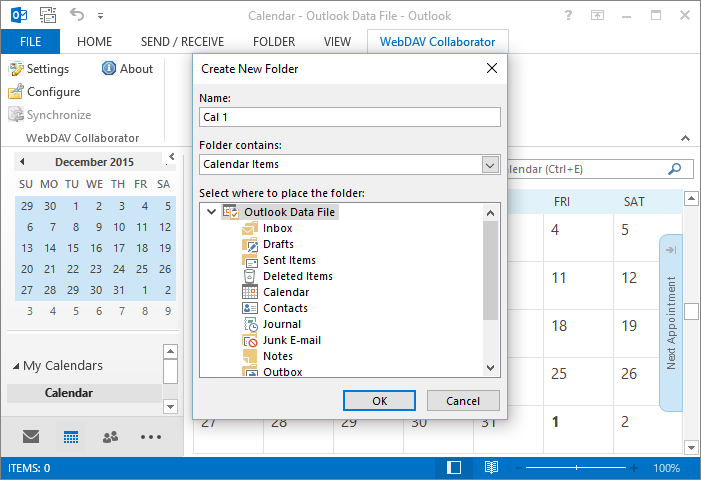 Select the calendar folder in Outlook to sync to